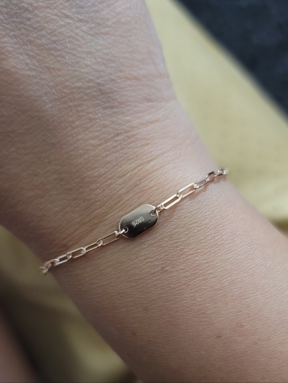 Sterling Silver 925 Rose Gold Chain Bracelet - Delicate Oval Tag